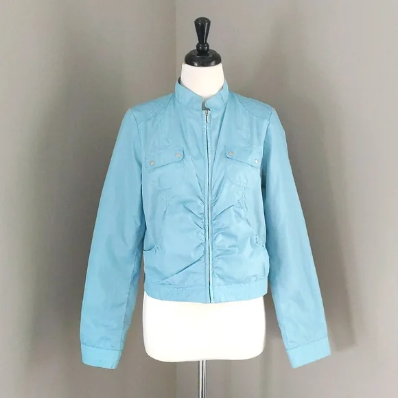 Forever 21 Blue Zip up Nylon Jacket with Mesh Lining Sz L Juniors - Picture 2 of 8